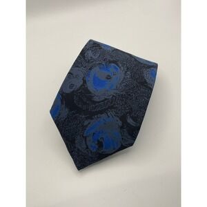 Nino Mori Made in Italy Silk Tie Floral Design Blue‎ Gray Black Men's Necktie